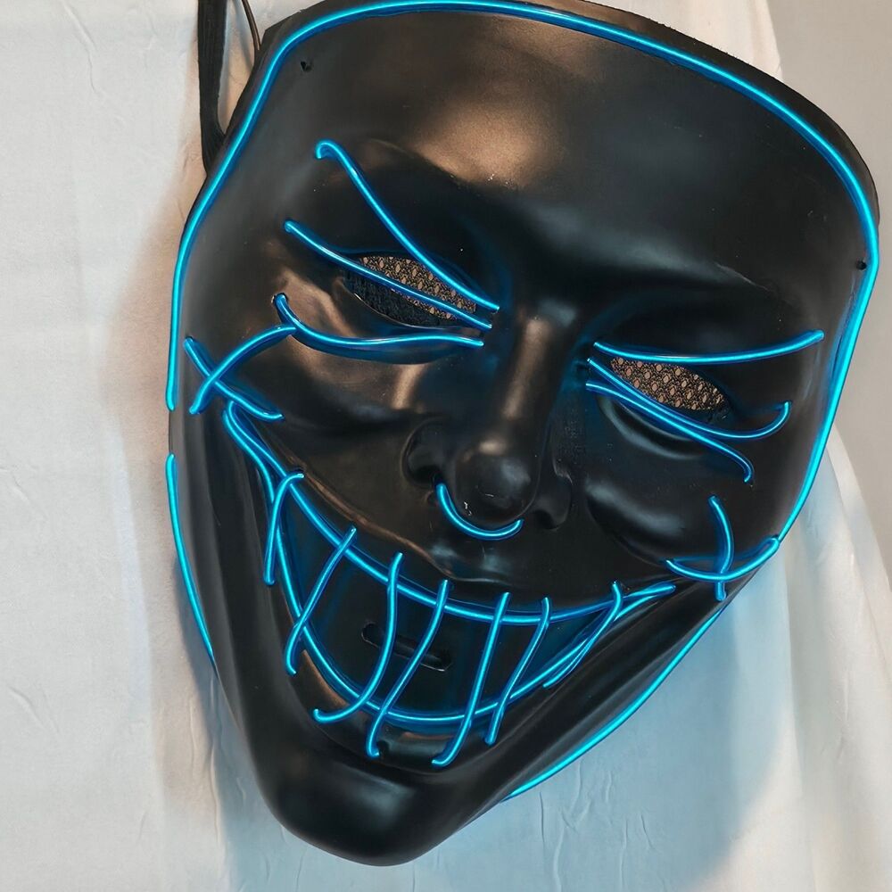 Halloween Festival Blue LED Mask Cosplay Rave Light Up Party Costume The Purge